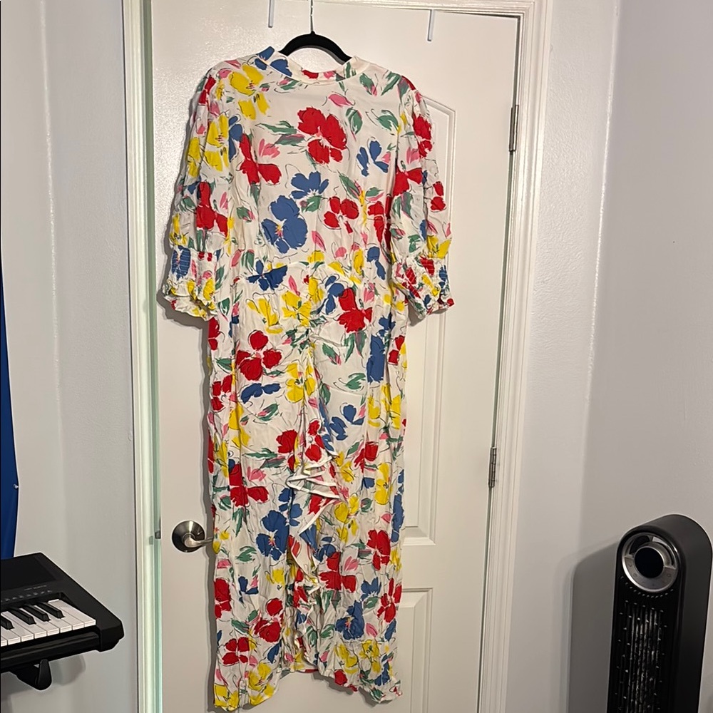 RIXO Floral Midi Dress - Red, Yellow, Blue